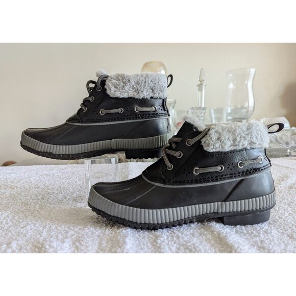 JSPORT by Jambu Mary Ankle Rubber W/ Fur Trim ~ Black Boots Sz 6M - Picture 7 of 11